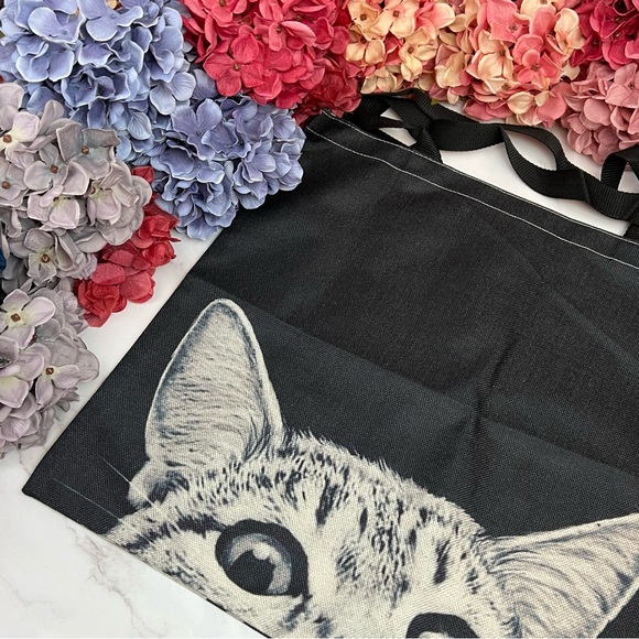 Eco-Friendly Gray Tabby Cat on a Black Folding Tote Bag - Picture 6 of 16